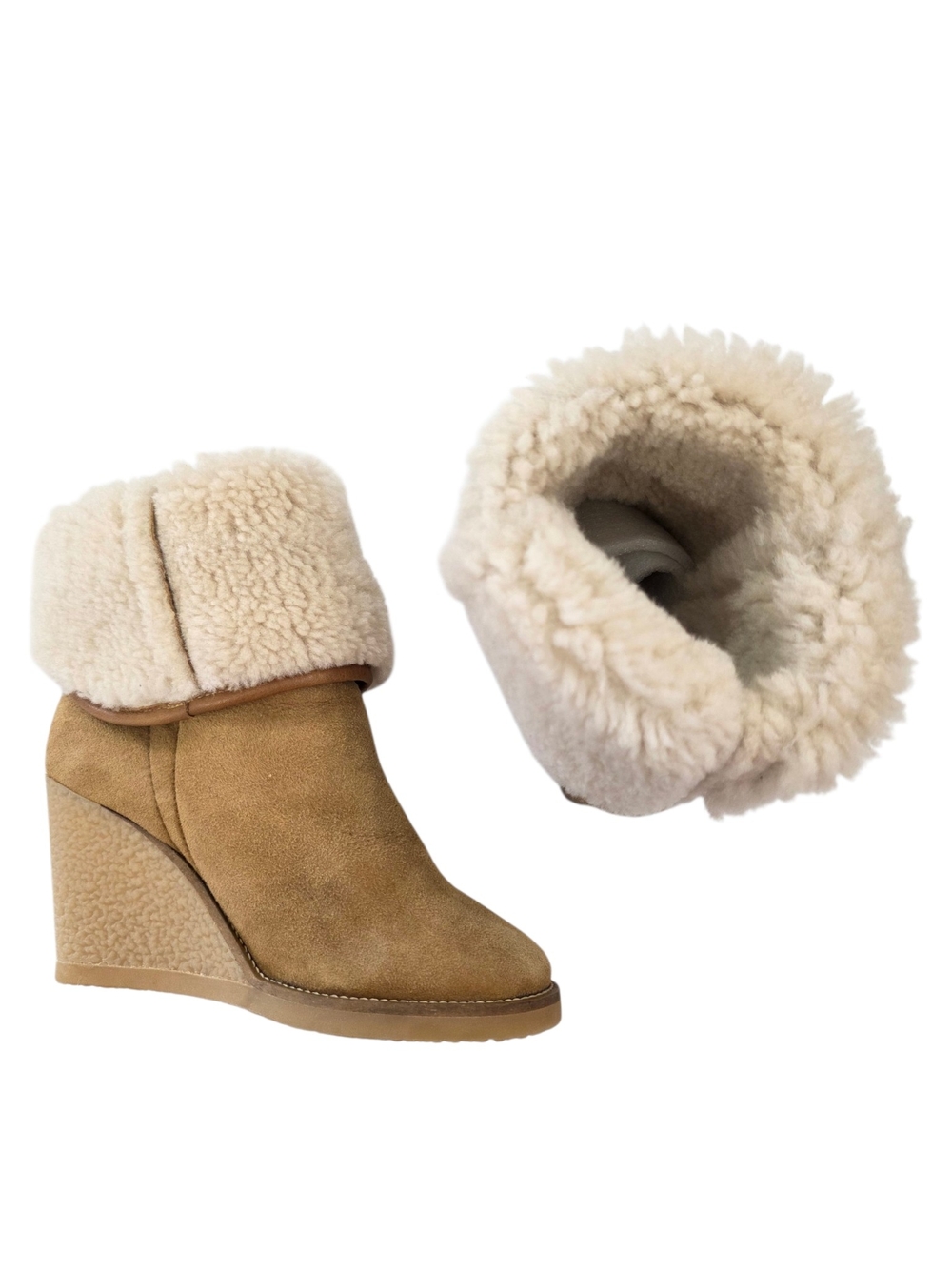Isabel Marant Totam Suede and Shearling Wedge Boots in a natural tan